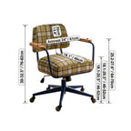 Retro Plaid Office Chair Series with Wood Armrests, Swivel Lift Base Dimensions