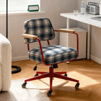 Retro Plaid Office Chair Series with Wood Armrests, Swivel Lift Base Main Product Image