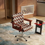 Retro Plaid Office Chair Series with Wood Arms, Swivel Base and Plush Comfort