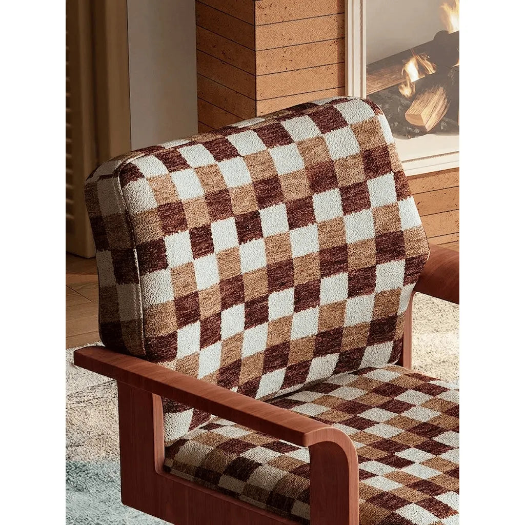 Retro Plaid Office Chair Series with Wood Arms, Swivel Base and Plush Comfort