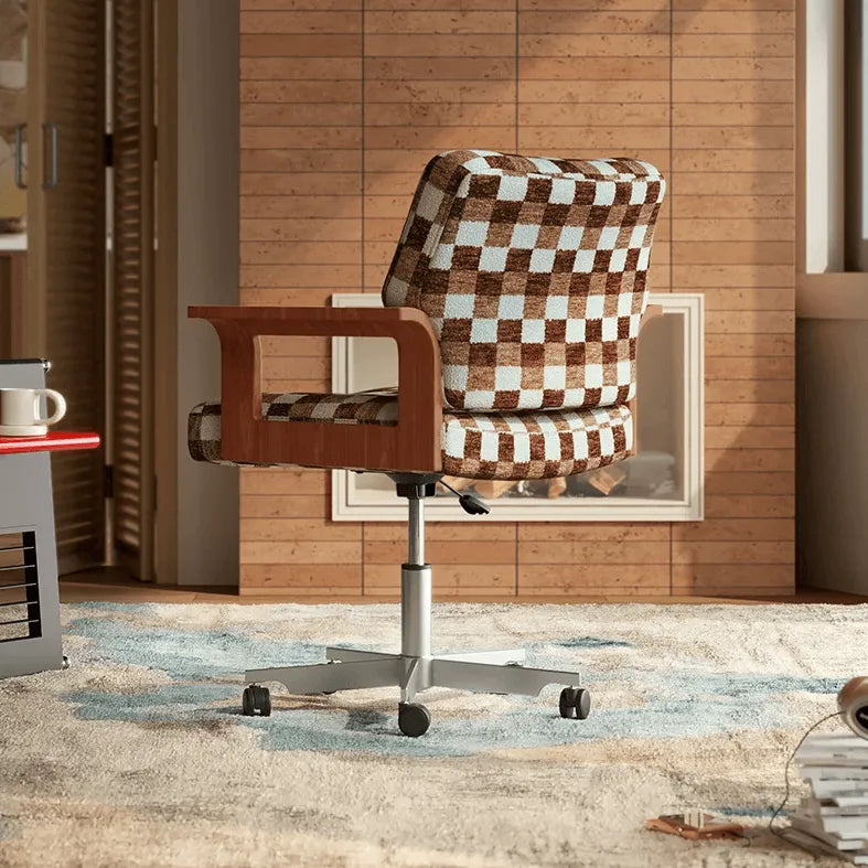 Retro Plaid Office Chair Series with Wood Arms, Swivel Base and Plush Comfort Secondary image