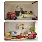 Retro Red Polka Dot Accent Chair With Curved Arms and Plush Back