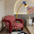 Retro Red Polka Dot Accent Chair With Curved Arms and Plush Back