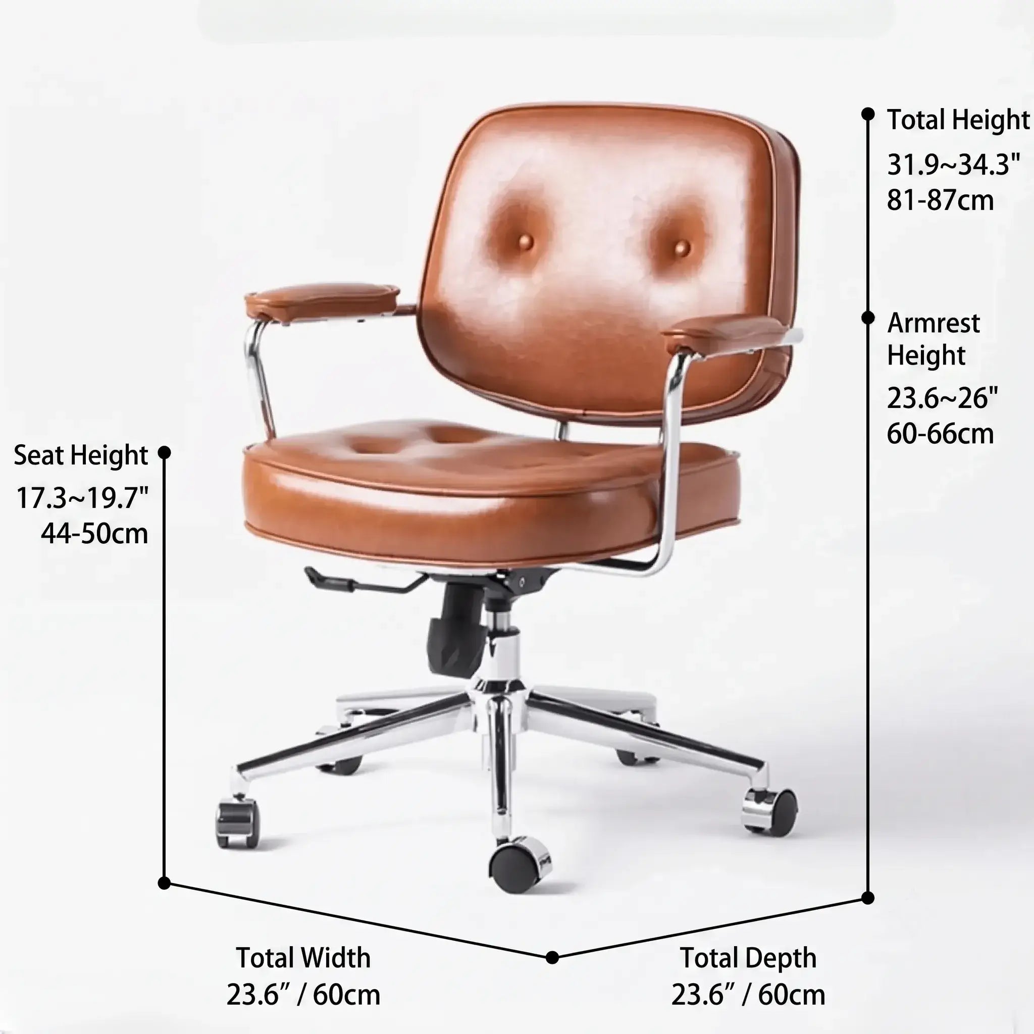 Retro Upholstered Office Chair Series with Metal Frame and Adjustable Height Dimensions