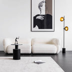 3-seater retro white boucle sofa with cushion back and solid wood frame main product image