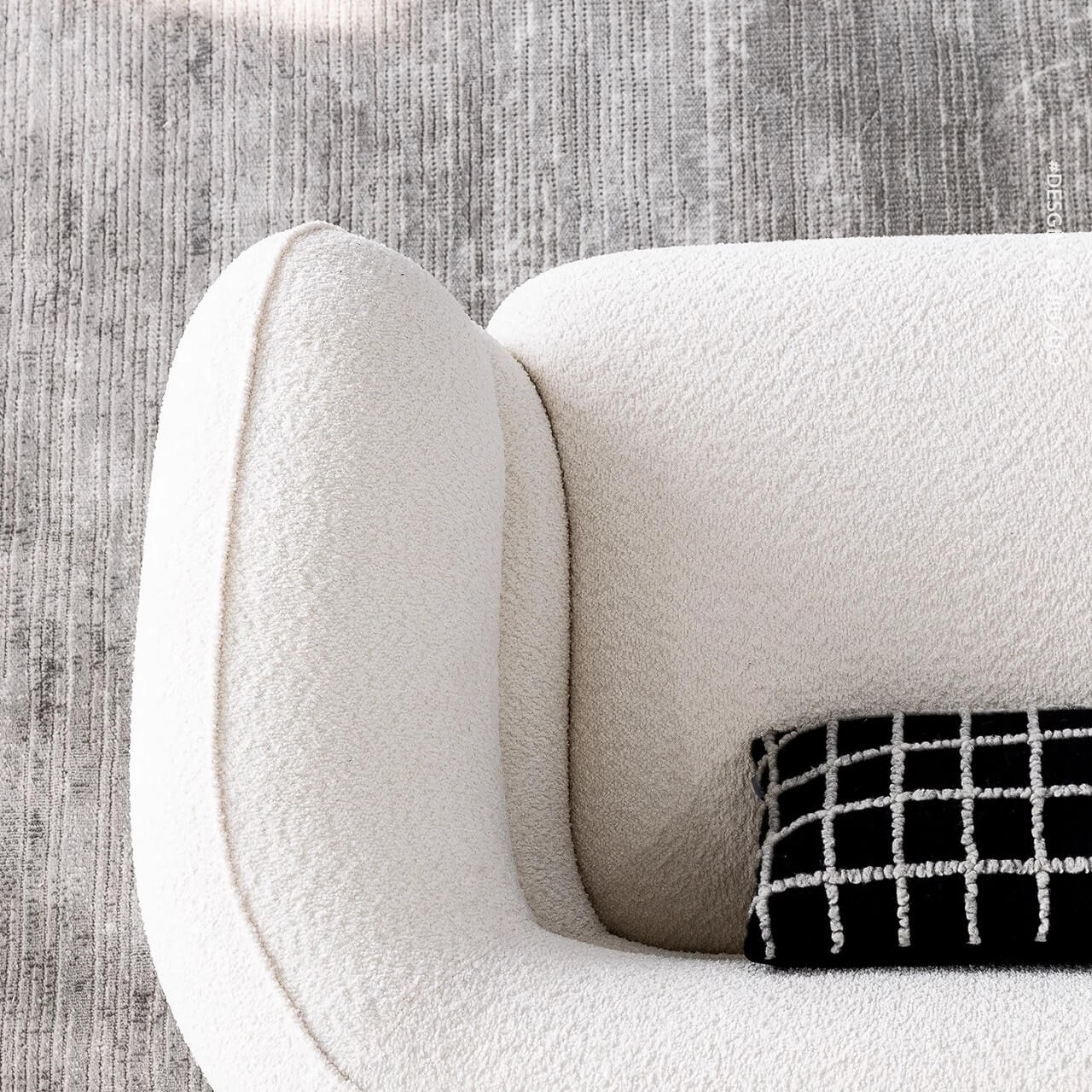 3-seater retro white boucle sofa with cushion back and solid wood frame