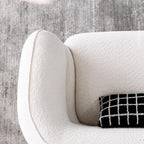 3-seater retro white boucle sofa with cushion back and solid wood frame