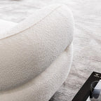 3-seater retro white boucle sofa with cushion back and solid wood frame