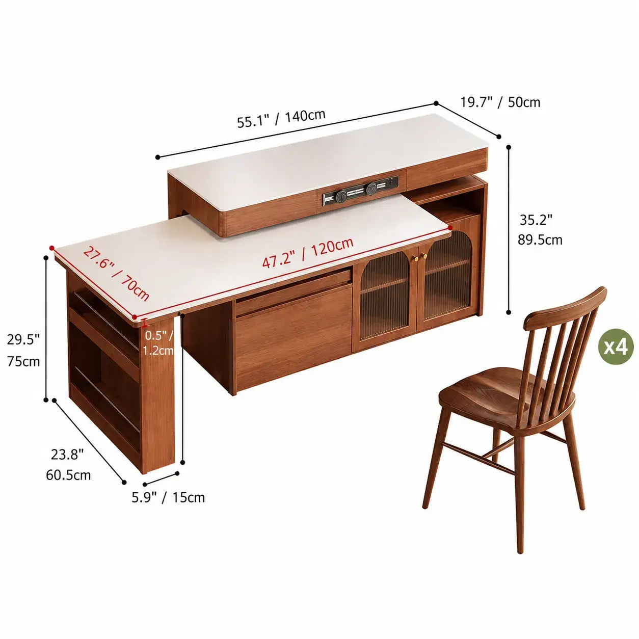 Retro Wood Extendable Kitchen Island Table With Storage and Casters