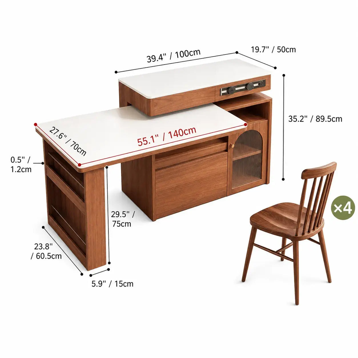 Retro Wood Extendable Kitchen Island Table With Storage and Casters