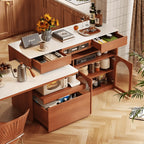 Retro Wood Extendable Kitchen Island Table With Storage and Casters
