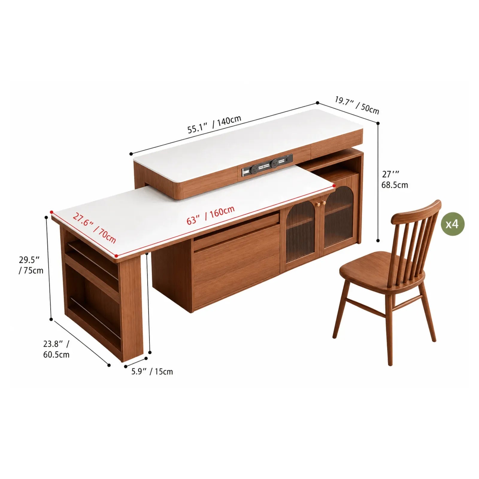 Retro Wood Extendable Kitchen Island Table With Storage and Casters
