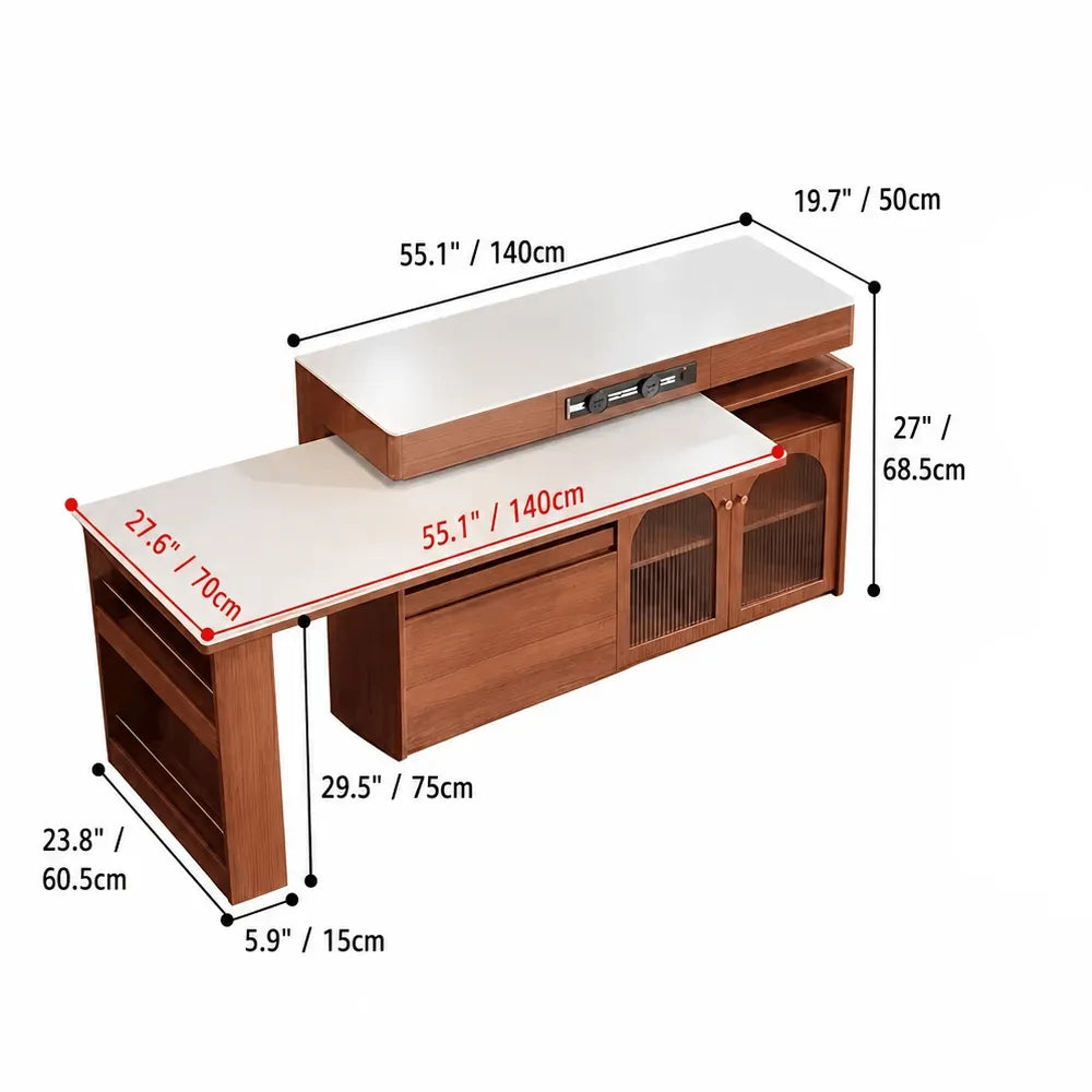 Retro Wood Extendable Kitchen Island Table With Storage and Casters