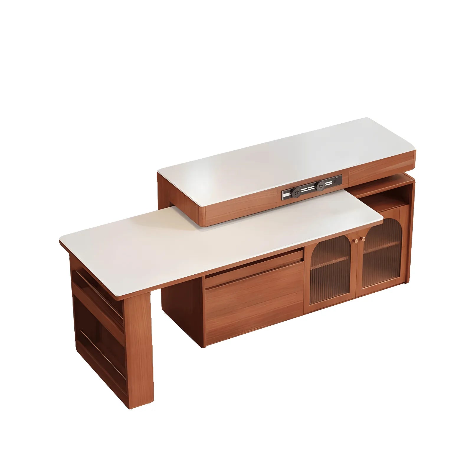 Retro Wood Extendable Kitchen Island Table With Storage and Casters