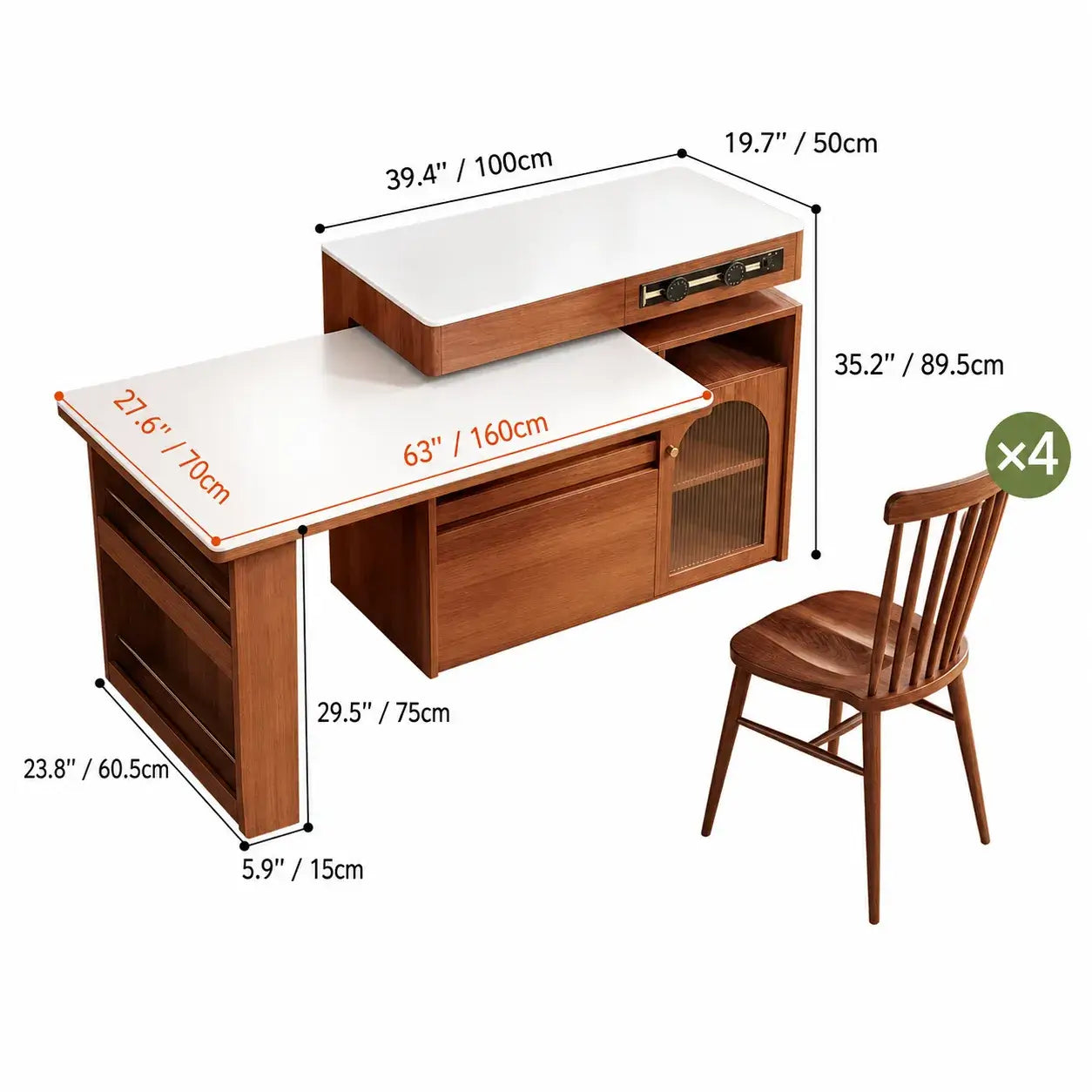 Retro Wood Extendable Kitchen Island Table With Storage and Casters