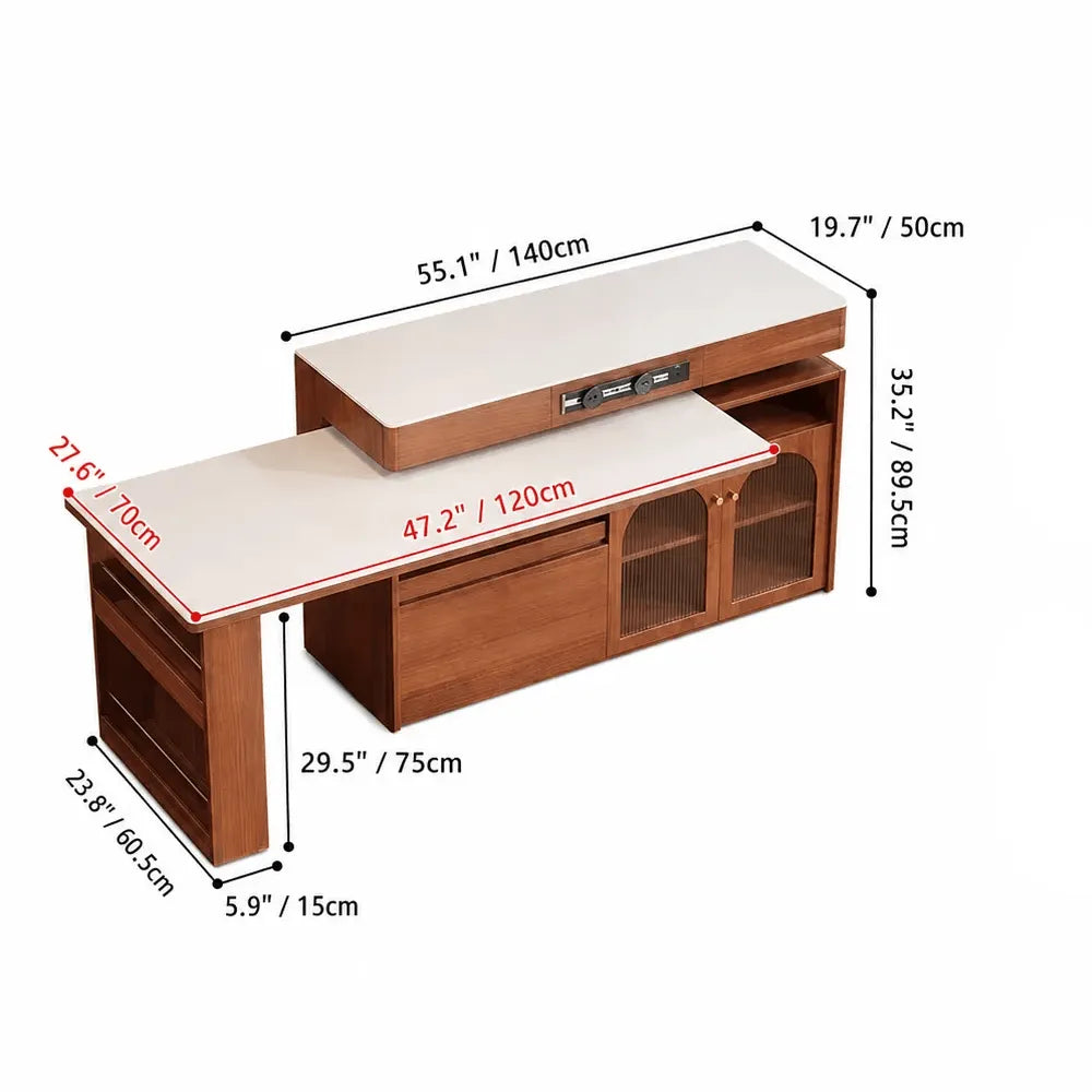 Retro Wood Extendable Kitchen Island Table With Storage and Casters