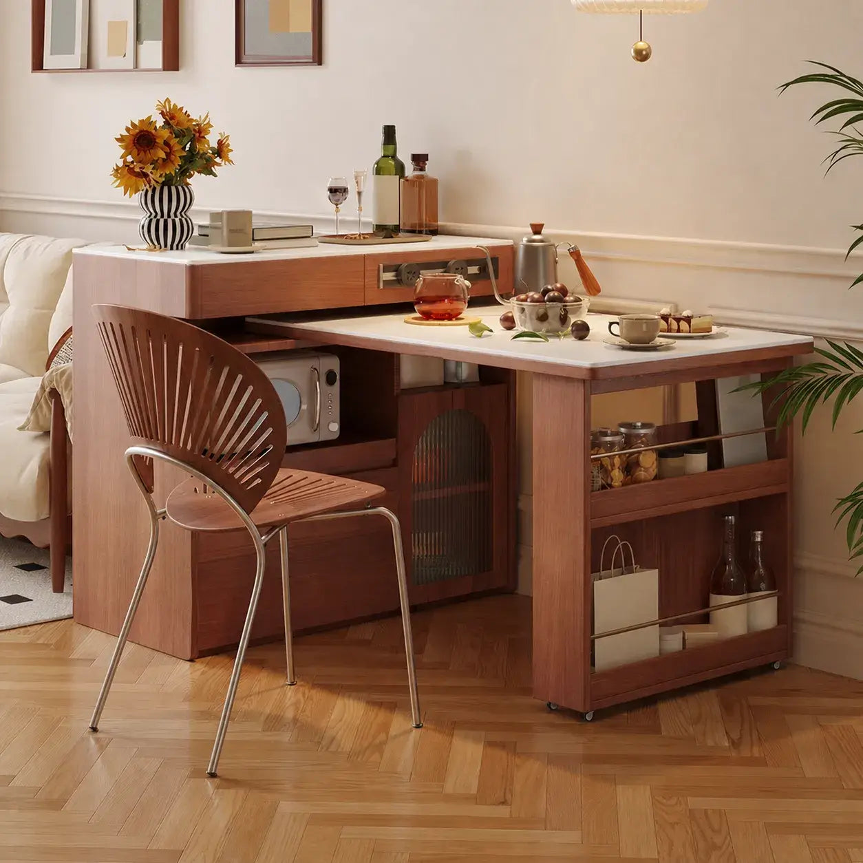 Retro Wood Extendable Kitchen Island Table With Storage and Casters Main Product Image Image principale du produit