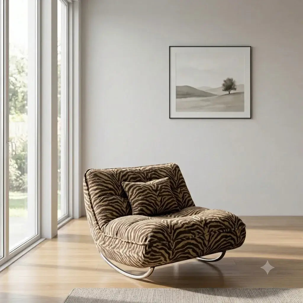 Retro Zebra Print Chair Series with Curved Steel Base and Plush Cushion Zweitbild