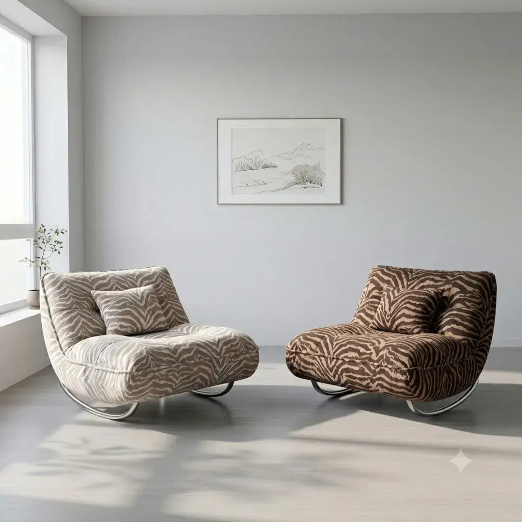 Retro Zebra Print Chair Series with Curved Steel Base and Plush Cushion