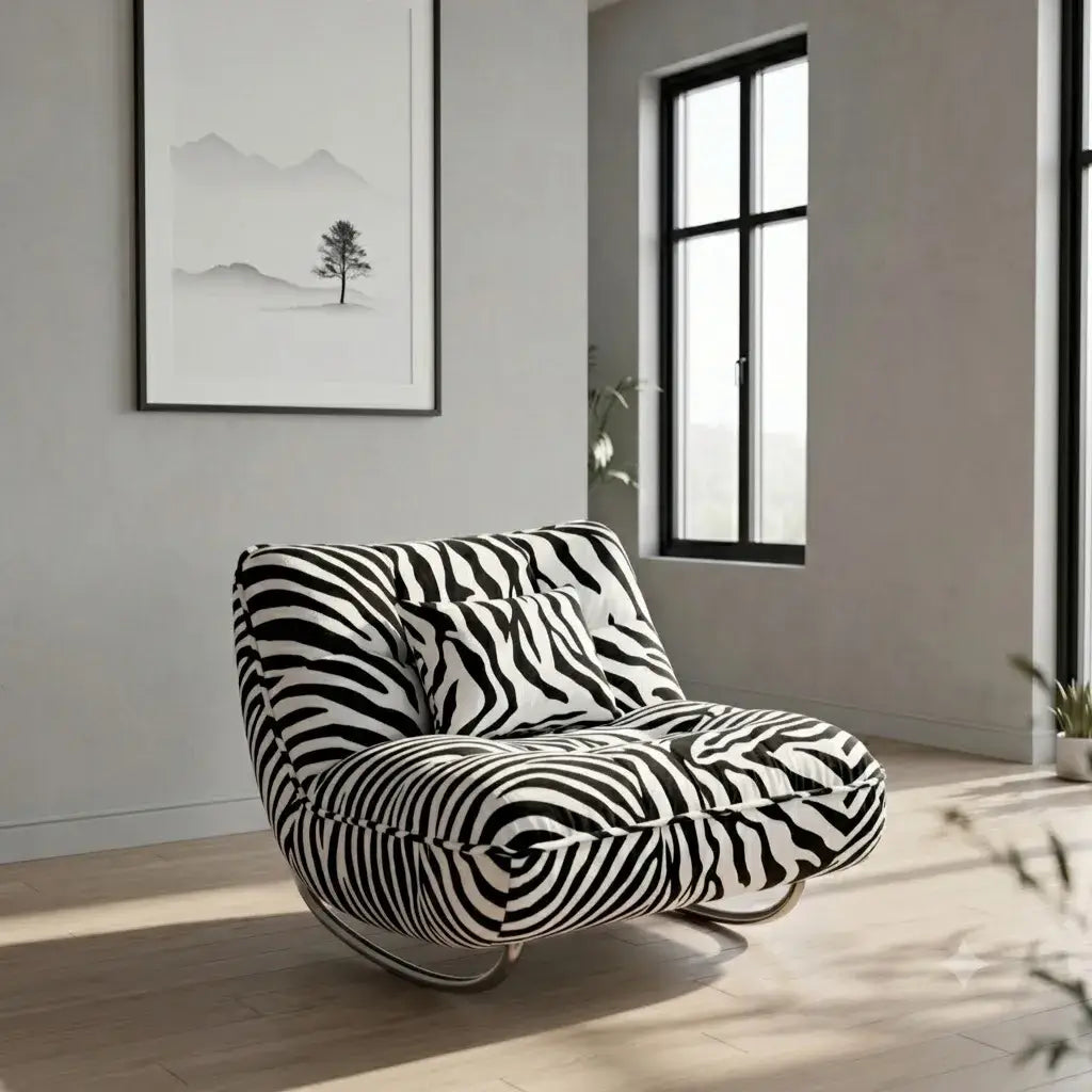 Retro Zebra Print Chair Series with Curved Steel Base and Plush Cushion Main Product Image Hauptbild