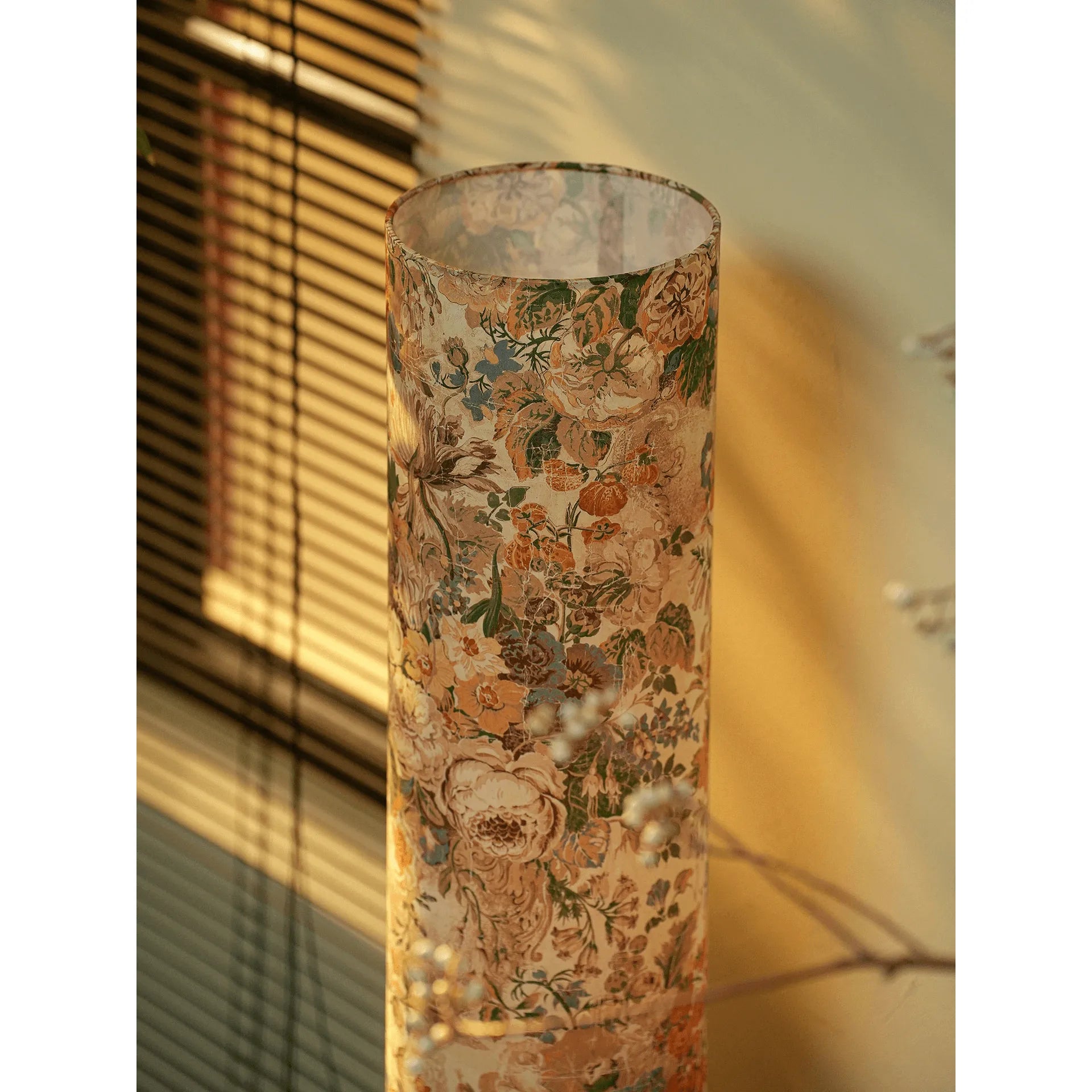 Rice Paper Floral Floor Lamp With Ash Wood Tripod Wabi Sabi Glow