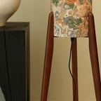 Rice Paper Floral Floor Lamp With Ash Wood Tripod Wabi Sabi Glow
