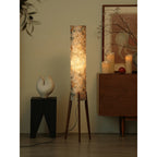 Rice Paper Floral Floor Lamp With Ash Wood Tripod Wabi Sabi Glow