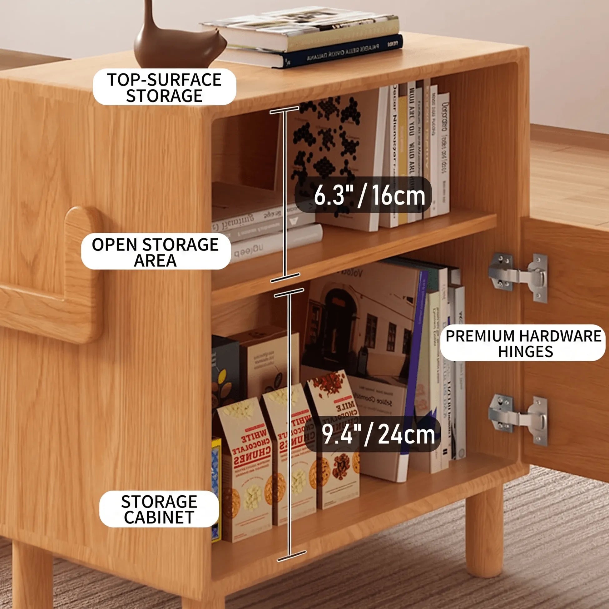 Ripple Glass Ash Wood Coffee Table With Rolling Storage Tray Design