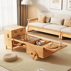 Ripple Glass Ash Wood Coffee Table With Rolling Storage Tray Design Main Product Image