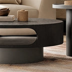 Ripple Glass Coffee Table Set with Tiered Round Forms and Oak Veneer