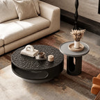 Ripple Glass Coffee Table Set with Tiered Round Forms and Oak Veneer