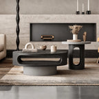 Ripple Glass Coffee Table Set with Tiered Round Forms and Oak Veneer