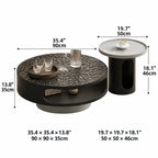 Ripple Glass Coffee Table Set with Tiered Round Forms and Oak Veneer Dimensions