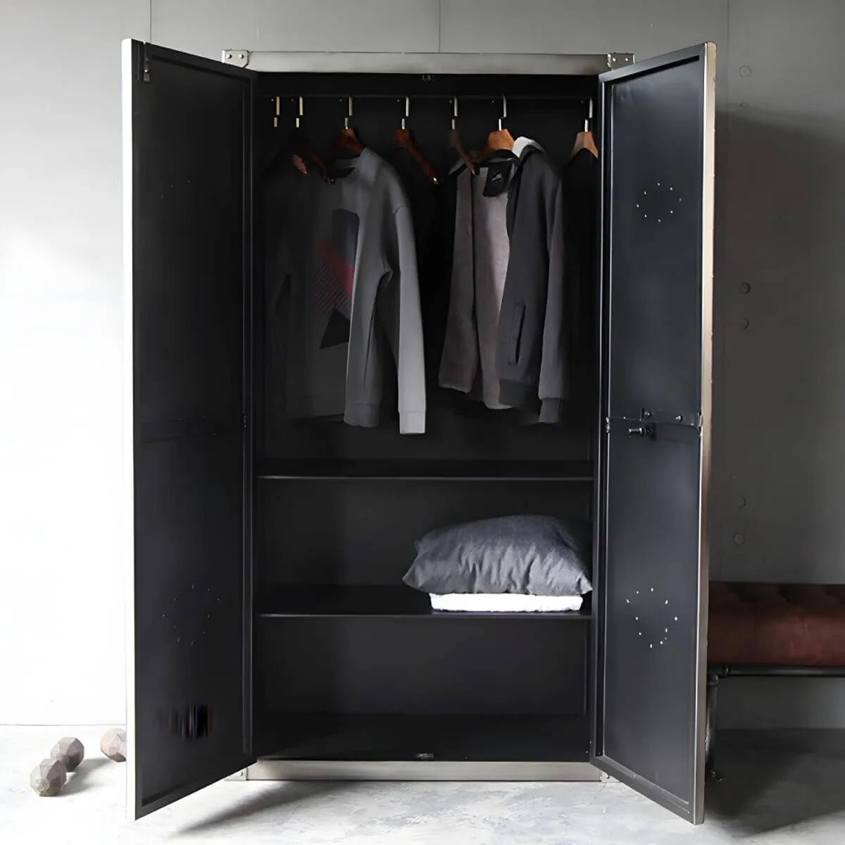 Rivet Metal Wardrobe Armoire With Hanging Rod and Shelves