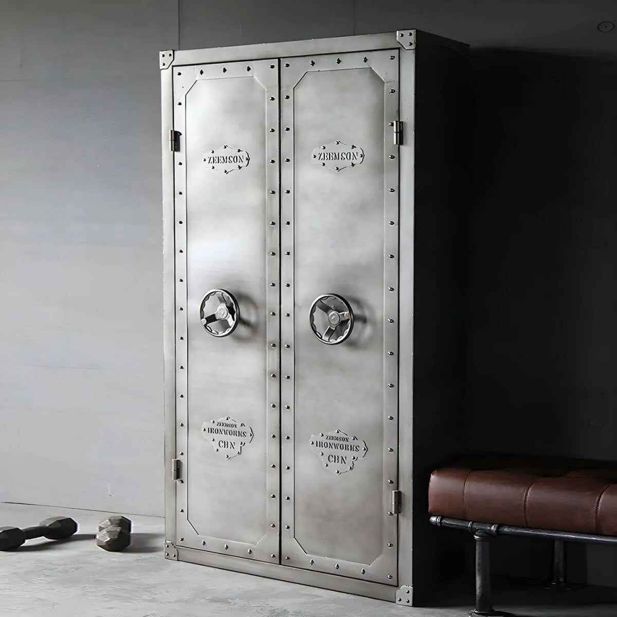 Rivet Metal Wardrobe Armoire With Hanging Rod and Shelves