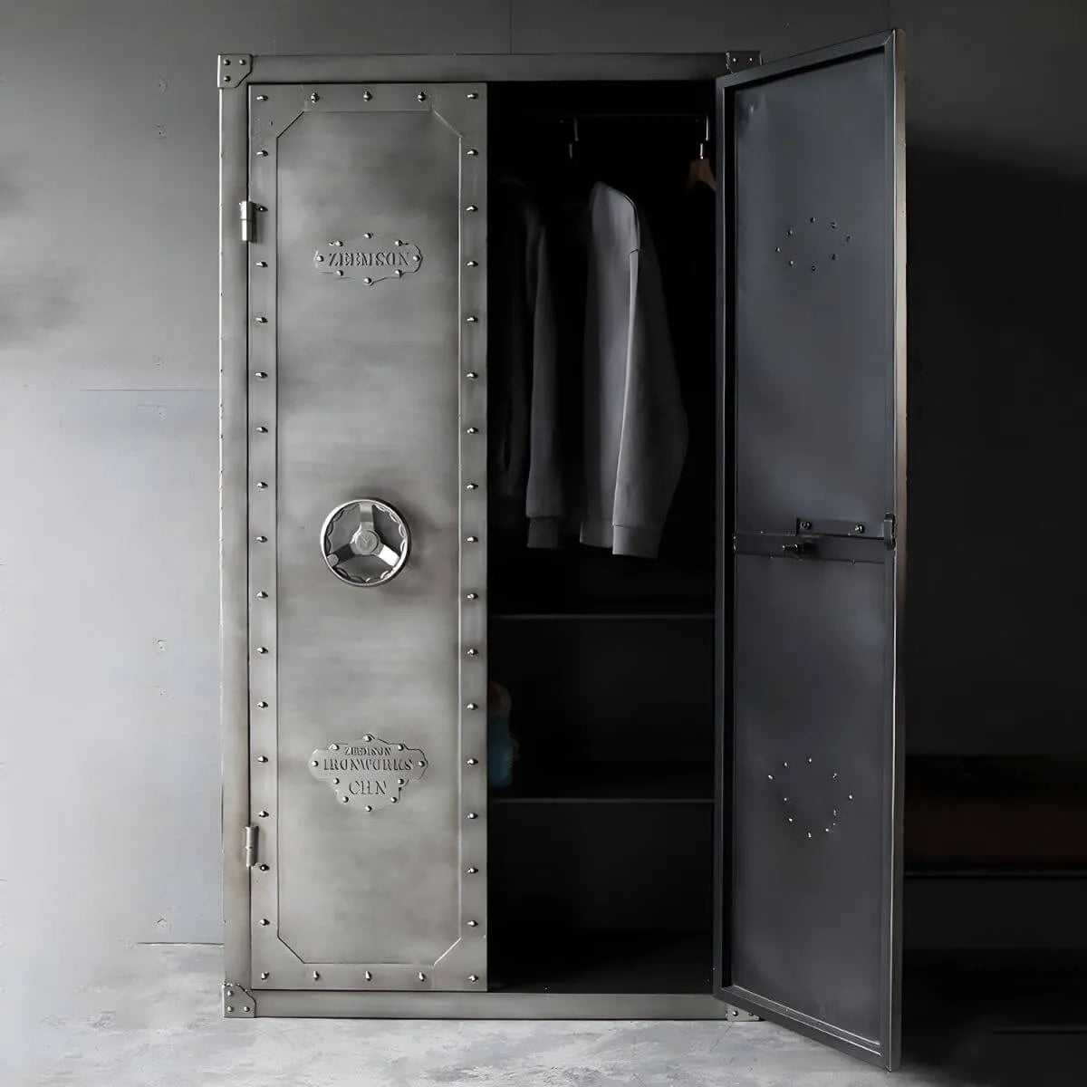 Rivet Metal Wardrobe Armoire With Hanging Rod and Shelves Main Product Image