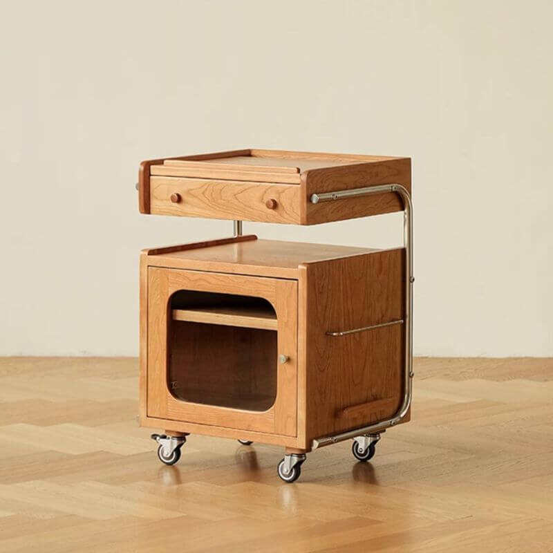 Robot-Shaped Wooden Side Table With Tilting Top & Wheels