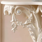 Rococo-Inspired Carved Console Table with Wood Top & Metal Base