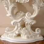 Rococo-Inspired Carved Console Table with Wood Top & Metal Base