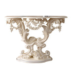 Rococo-Inspired Carved Console Table with Wood Top & Metal Base
