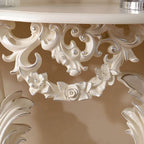 Rococo-Inspired Carved Console Table with Wood Top & Metal Base