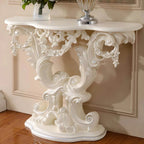 Rococo-Inspired Carved Console Table with Wood Top & Metal Base Main Product Image