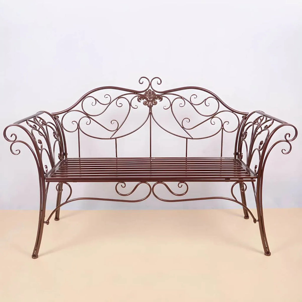 Rococo-Inspired Outdoor Bench in Powder-Coated Iron Frame