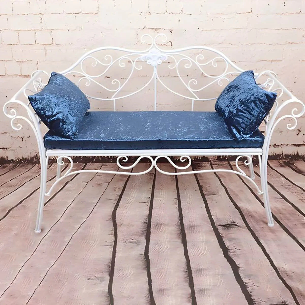 Rococo-Inspired Outdoor Bench in Powder-Coated Iron Frame