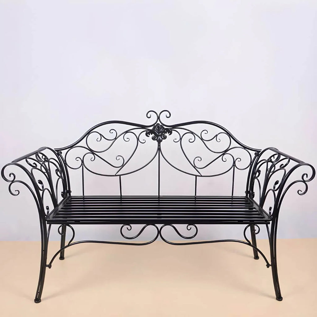 Rococo-Inspired Outdoor Bench in Powder-Coated Iron Frame