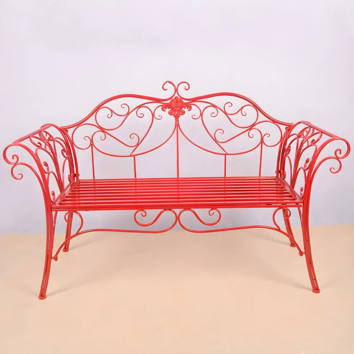 Rococo-Inspired Outdoor Bench in Powder-Coated Iron Frame