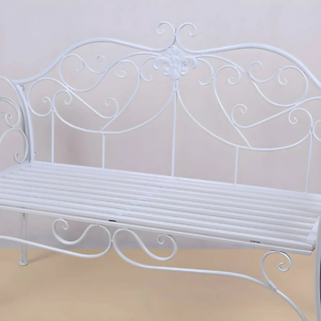Rococo-Inspired Outdoor Bench in Powder-Coated Iron Frame