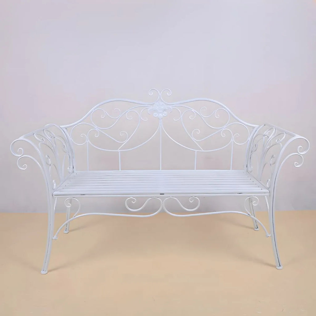 Rococo-Inspired Outdoor Bench in Powder-Coated Iron Frame