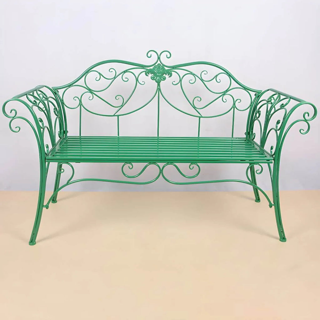 Rococo-Inspired Outdoor Bench in Powder-Coated Iron Frame