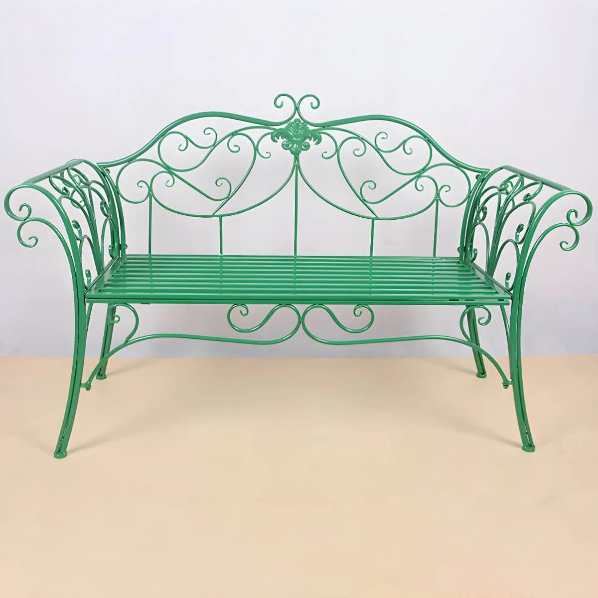 Rococo-Inspired Outdoor Bench in Powder-Coated Iron Frame